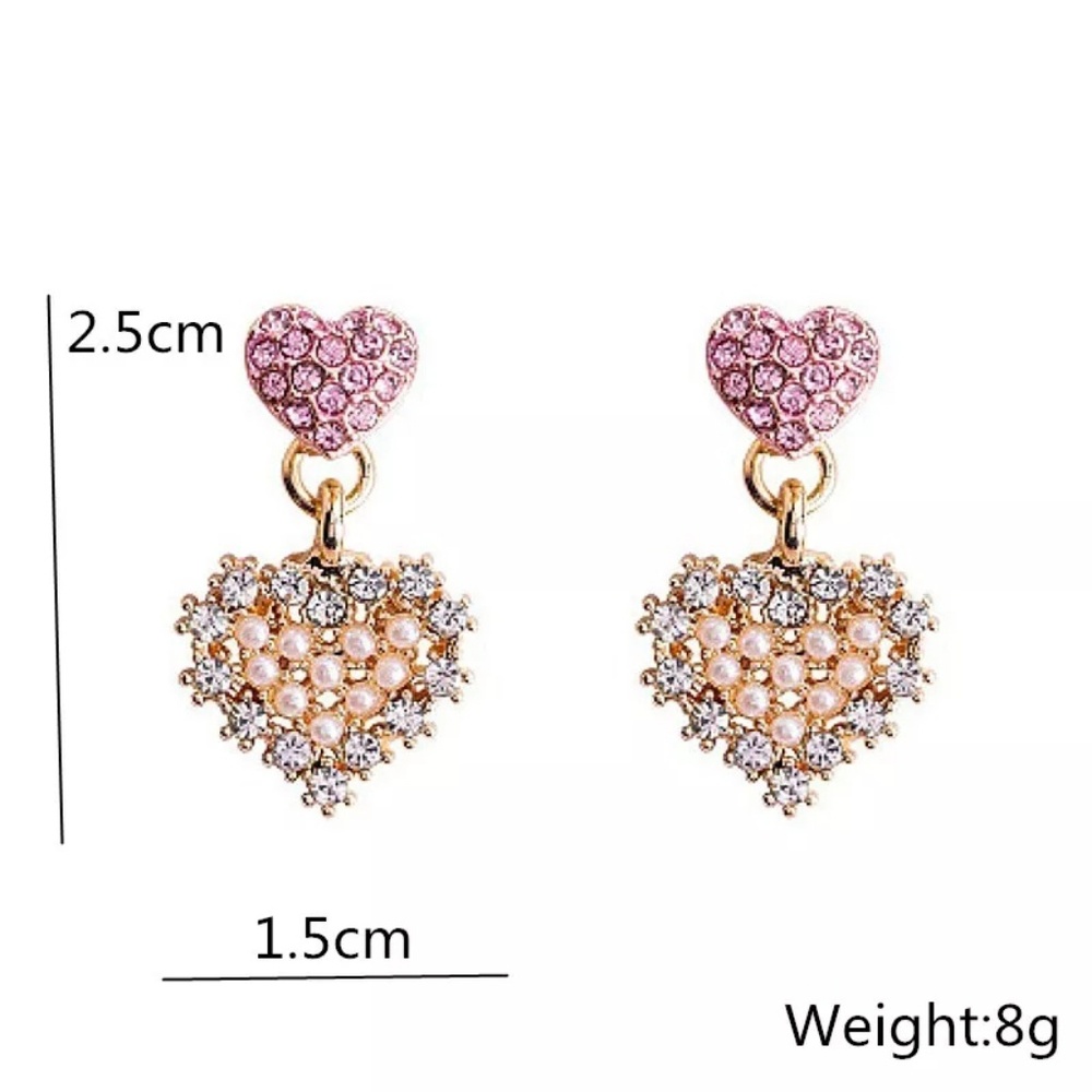 Korean Ulzzang Fake Pearl Heart Earrings - Picture 4 of 4